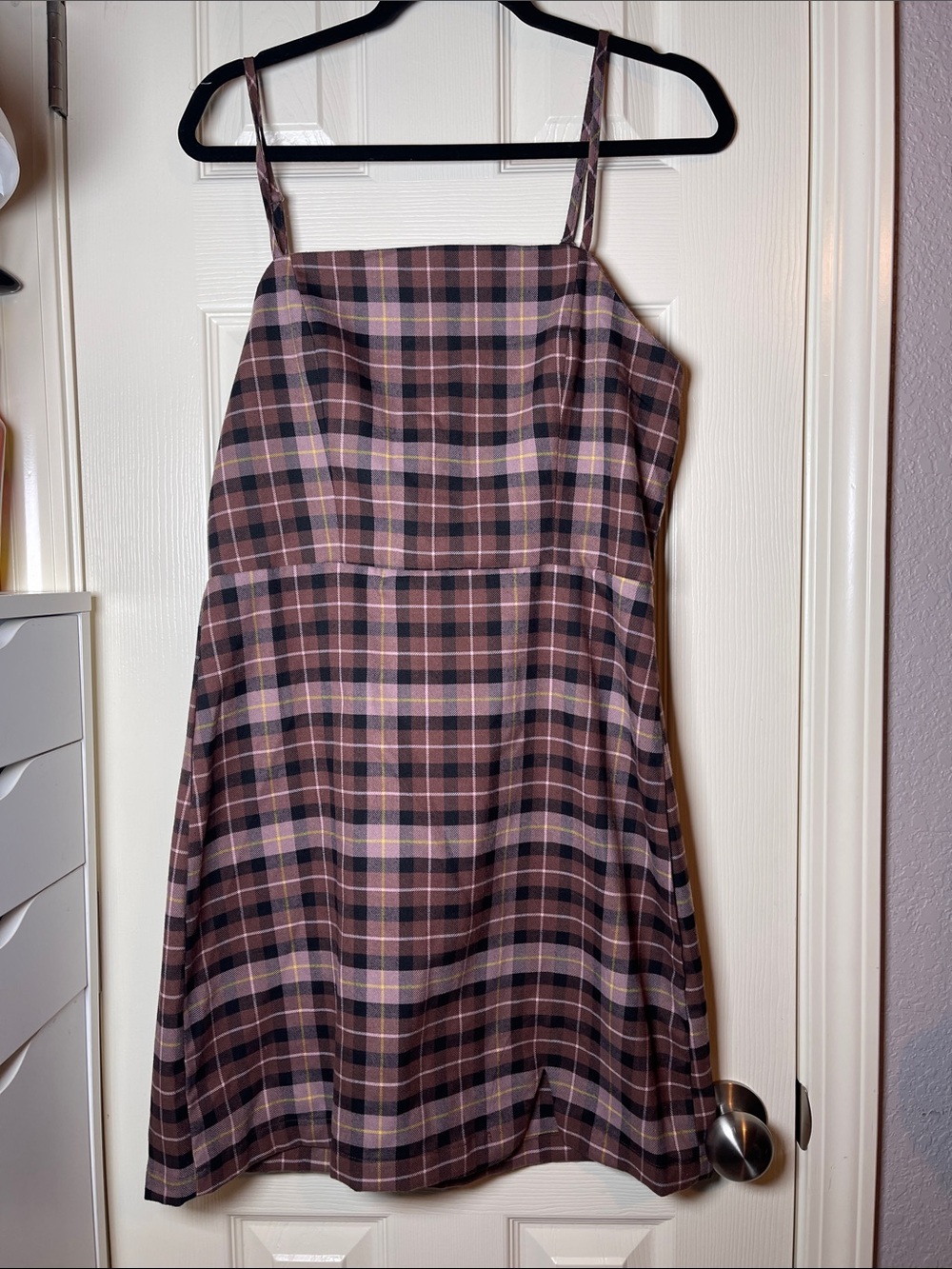 Gianni Bini Mauve Plaid Spaghetti Strap Dress